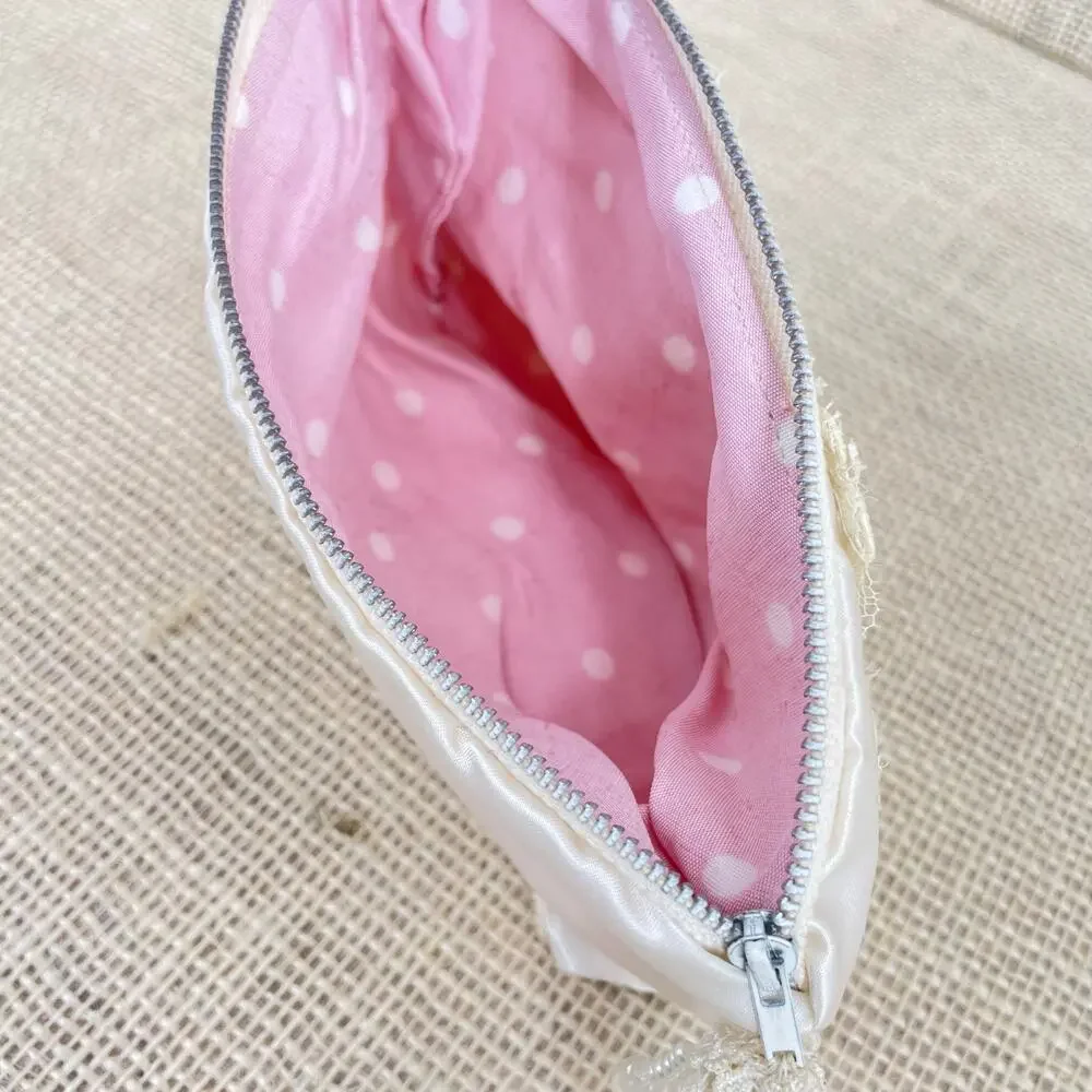 Wedding wristlet, Bridal clutch, evening bag,‎ Handmade, Pearls, lace, satin